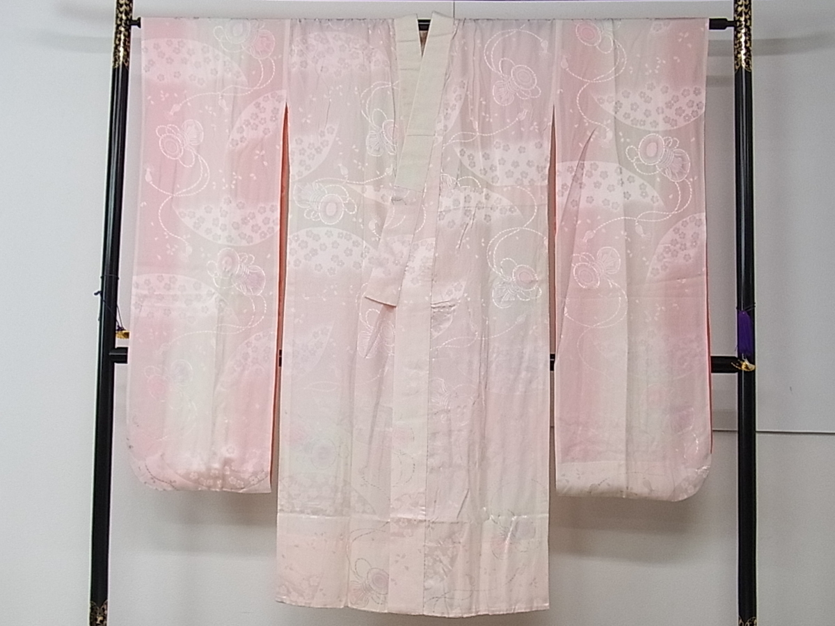 平和屋着物 振袖用長襦袢 無双仕立て 鼓舞桜地紋 暈し染め 逸品 gh657(