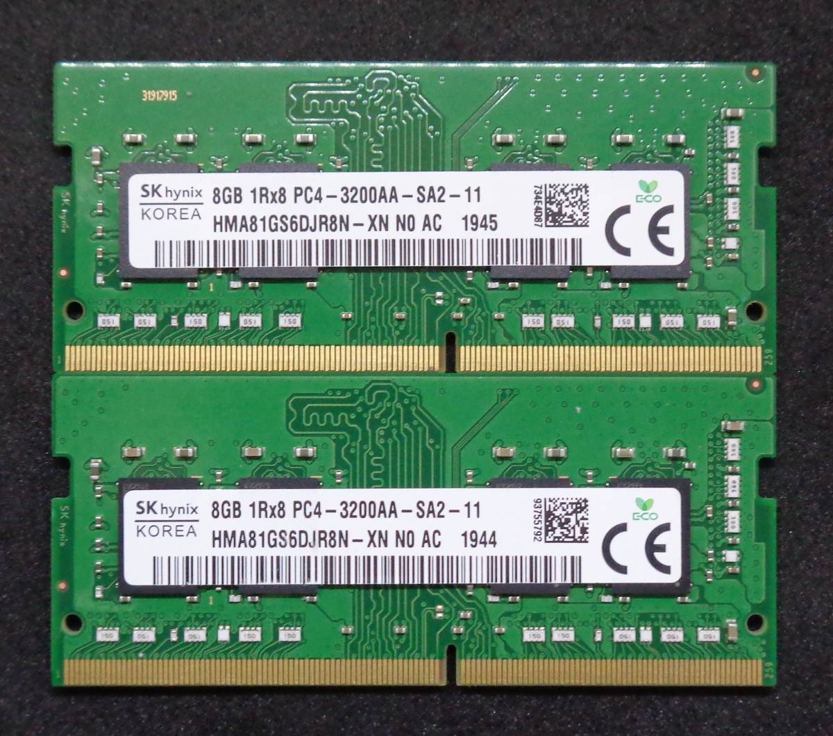 SK hynix製 DDR4メモリ 8GB×2枚 ノートPC用 動作確認済 動作