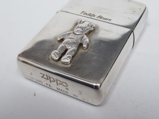 57835 Zippo ジッポ オイルライター テディベア 純銀メタル 火花