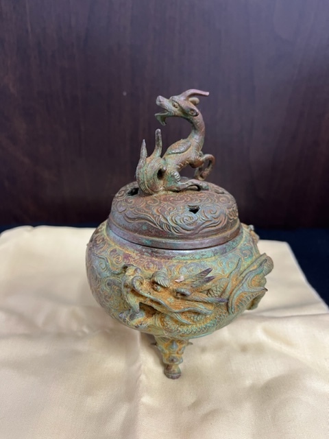 M R7650 獅子摘 落ちつき 米田陵山作 鋳銅 