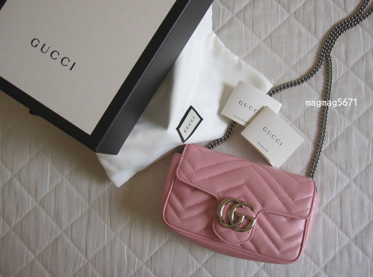 希少GUCCIパステルカラーピンクミニショルダーバッグ*未使用品シルバー 