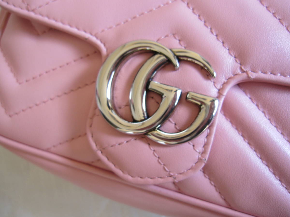 希少GUCCIパステルカラーピンクミニショルダーバッグ*未使用品シルバー 