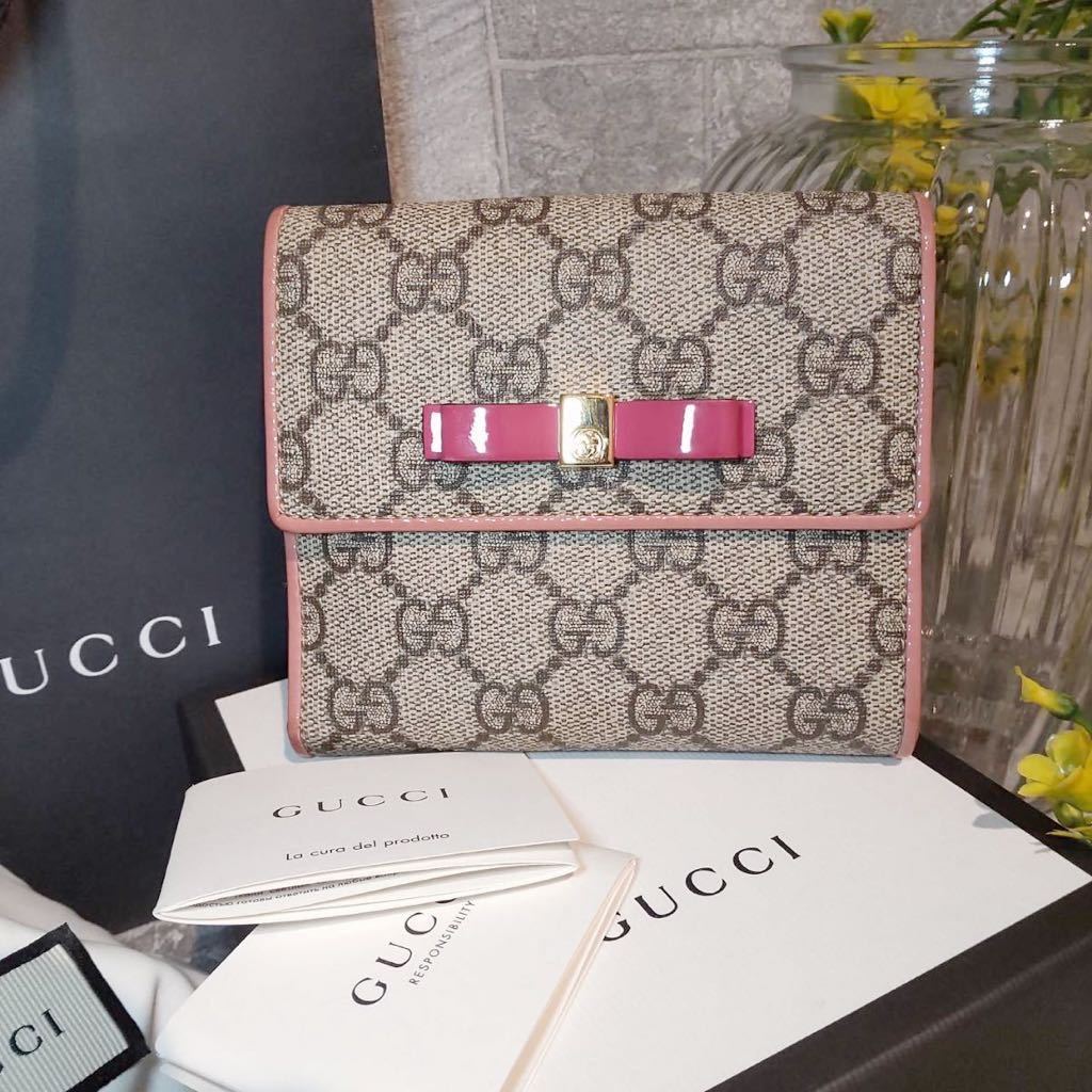 1円【ほぼ未使用！！】GUCCI グッチ 折り財布 PVC レザー GG柄 金具 