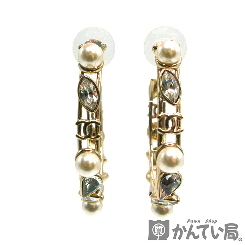 シャネル ココマーク CHANEL ピアス ラインストーン パール ゴールド