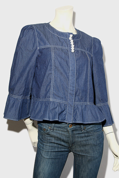 2021SS TO BE CHIC トゥービーシック ライトオンスデニム ジャケット ペプラム 42 ターコイズ W5E-03-508-26 /●☆ BE TO CHIC （レディース リボン シック)