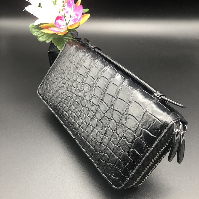  訳ありお買い得品 本物保証 一枚革 腹革 最高級 シャム クロコダイル ダブルファスナーバッグ 財布兼 35 ブラック(長財布（小銭入れあり）)｜売買されたオークション情報、yahooの商品情報を 長財布（小銭入れあり）