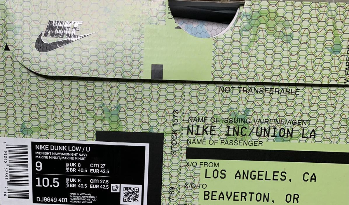 US9 27㎝】☆ UNION LA × NIKE DUNK LOW / PASSPORT PACK / PISTACHIO 