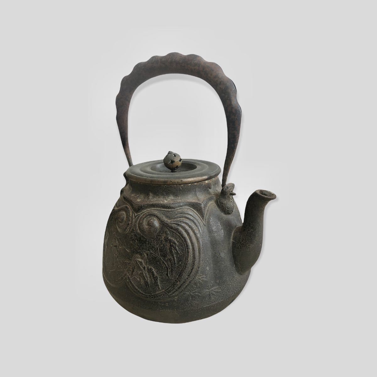 龍文堂 『山水図』小鉄瓶 銅蓋/茶道具 鉄瓶 煎茶道具(鉄瓶)｜売買され 