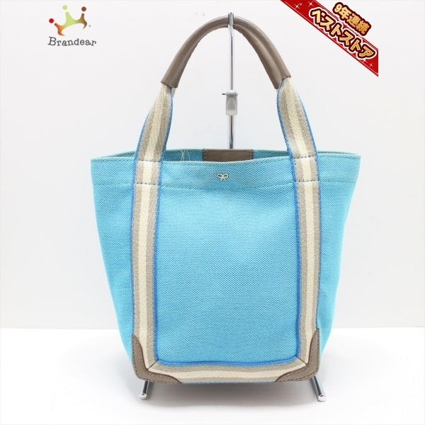 限定SALE，定番人気 アニヤハインドマーチ Anya Hindmarch トートバッグ - キャンバス&times;レザー ライトブルー&times;グレーベージュ&times;アイボリー バッグ(アニヤ・ハインドマーチ)｜売買されたオークション情報 アニヤ・ハインドマーチ