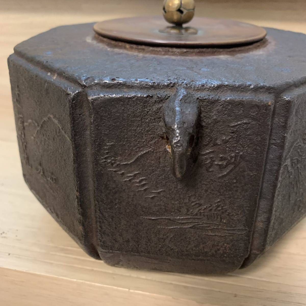 鉄瓶 近江八景図 8角形