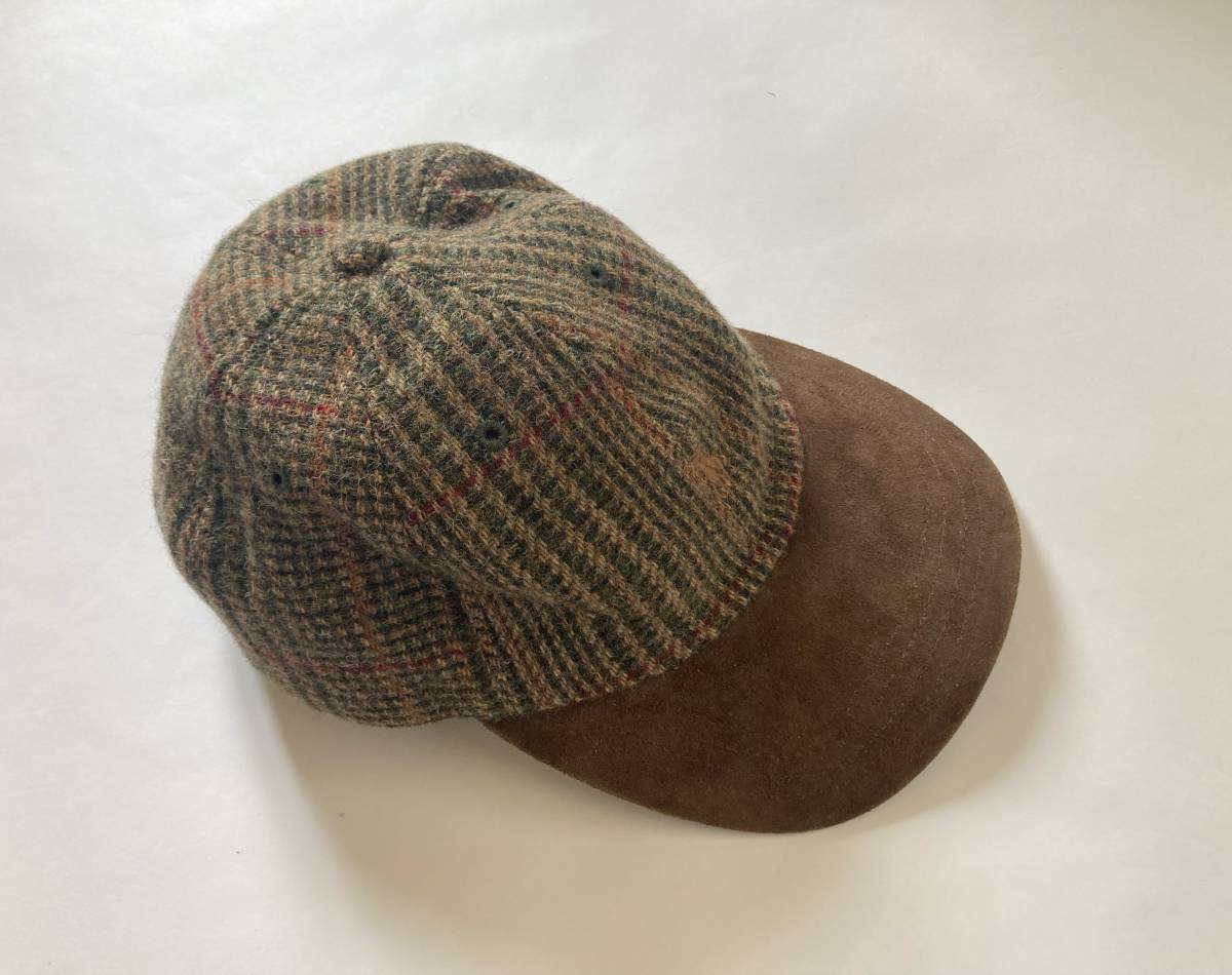 90s.ラルフローレン ウールキャップ 帽子 ツイード RUGBY レザー RRL 