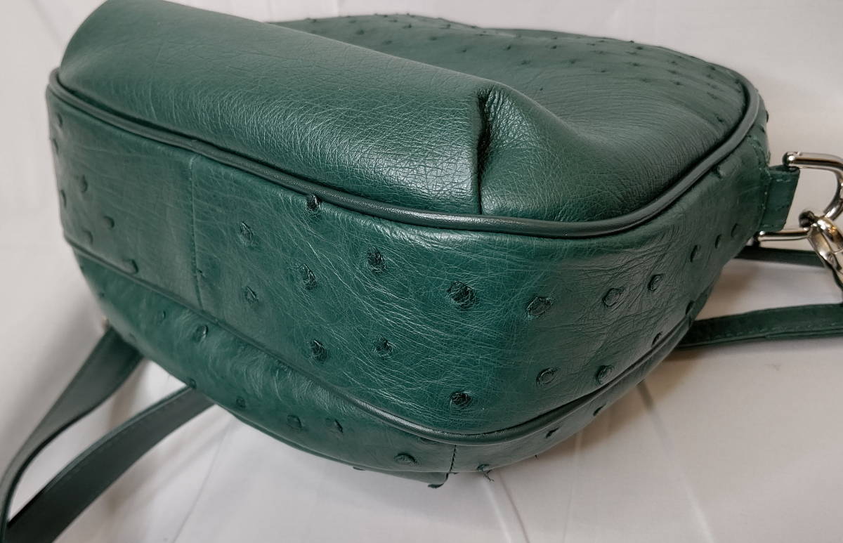 Laquju】ラクジュ オーストリッチ ショルダーバッグ グリーン JRA認定