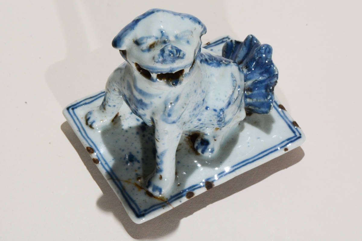 旧家 唐物】明時代 古染付 獅子 香炉 香道具 陶磁器 唐物 中国 骨董 