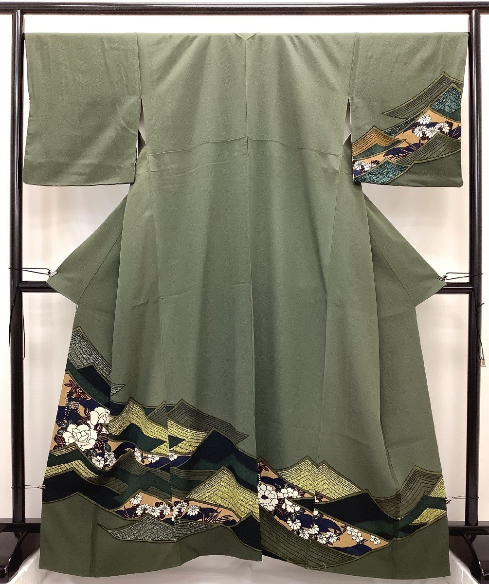 きものcocon★付下げ★身丈165/裄68.5/正絹/緑系【3-16-3K-2121-g】