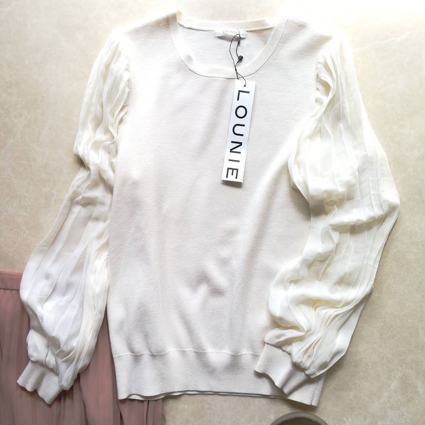 未使用タグ付き LOUNIE ルーニー☆大人素敵なプリーツデザイン シアー  