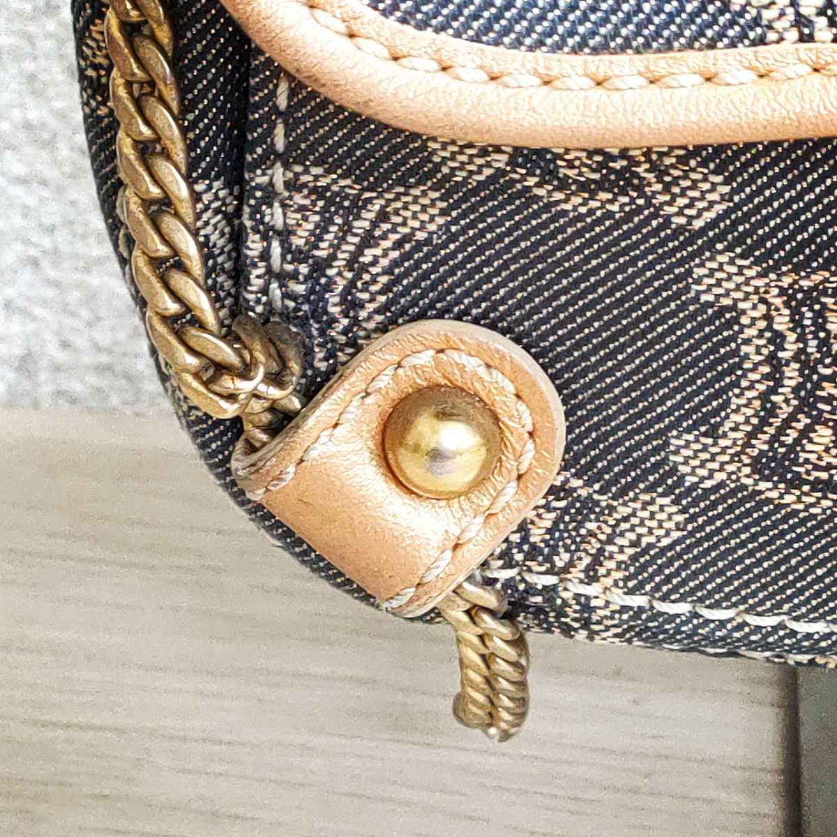1円スタート CELINE セリーヌ マカダム柄 デニム レザー チェーン 