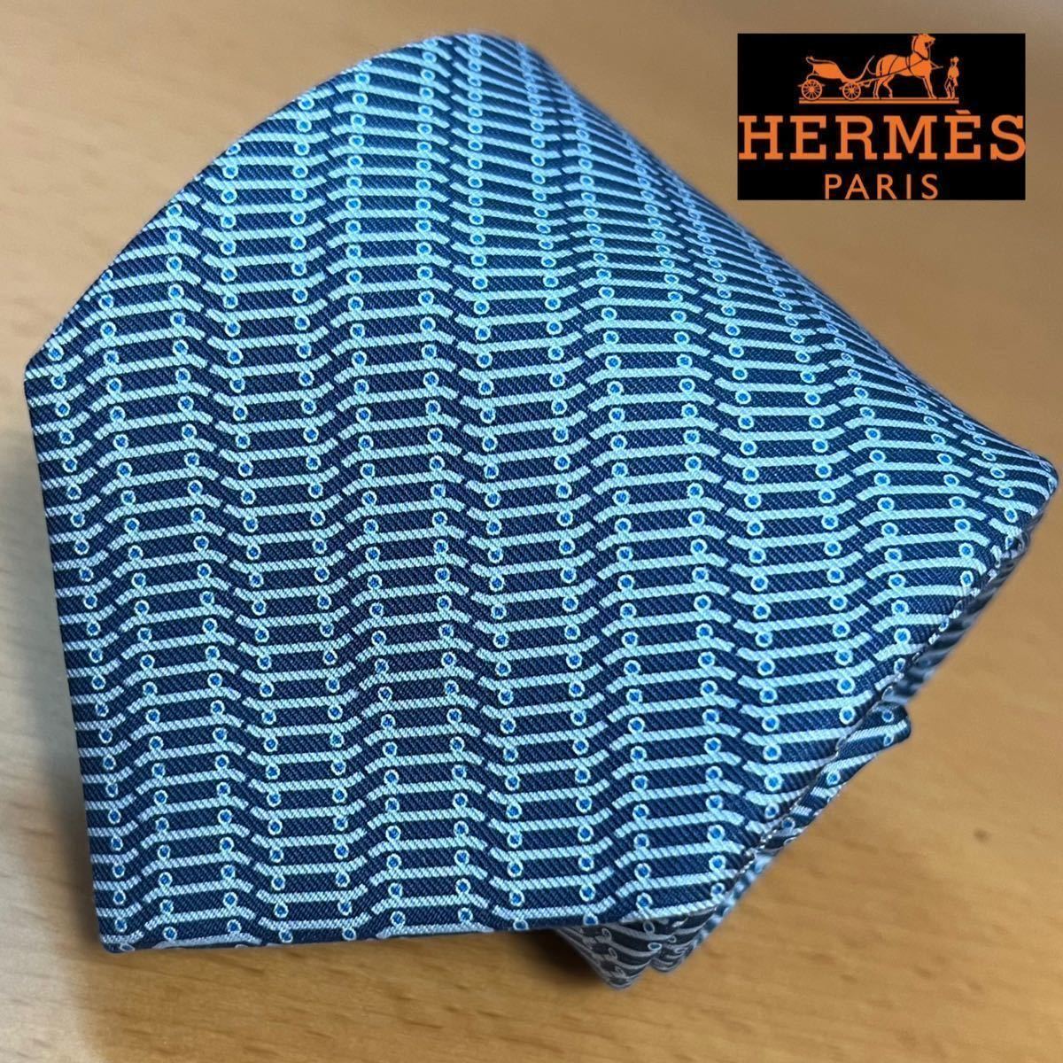 1円スタート】HERMES エルメス ネクタイ 高級シルク100% No.78 ブルー