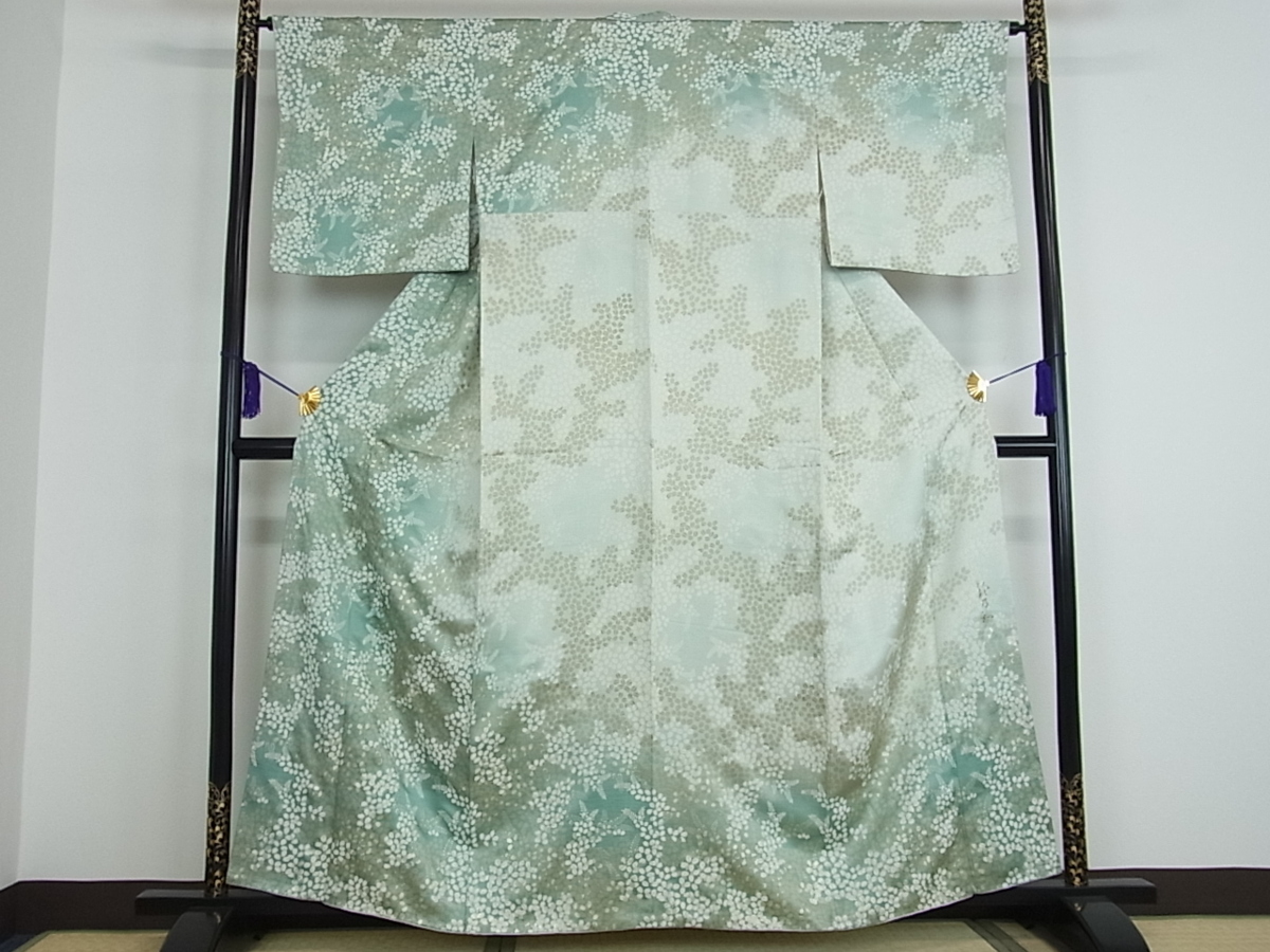 平和屋着物■訪問着　作家物　手描き　舞葉文　暈し染め　金彩　逸品　ou2324 暈し染め 手描き 平和屋着物○訪問着 平和屋着物○和紙染染色作家・植村彩弘 葡萄蔦の葉文 AAAZ0353zg