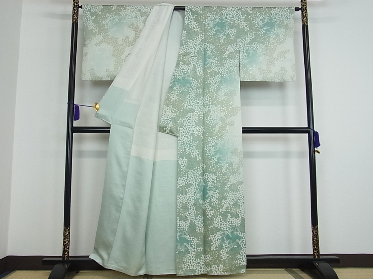 平和屋着物■訪問着　作家物　手描き　舞葉文　暈し染め　金彩　逸品　ou2324 暈し染め 手描き 平和屋着物○訪問着 平和屋着物○和紙染染色作家・植村彩弘 葡萄蔦の葉文 AAAZ0353zg