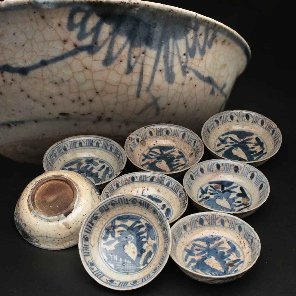銘品 官窯景徳鎮窯黒地青釉龍鳳凰花紋水注 永楽年製・明時代 中国古玩