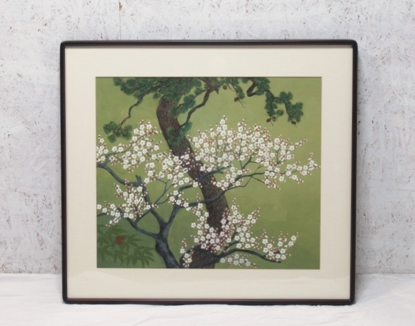 高品質，SALE 愛知店舗 梅の花 松竹梅 作者不詳 落款あり 額装 約78&times;63㎝ 引き取り歓迎 白梅 水彩 日本画(自然、風景画)｜売買されたオークション情報、yahooの商品情報をアーカイブ公開 - オークファン 自然、風景画