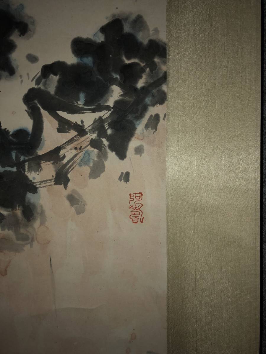 ZW000065 中国画 古美術 唐物 潘天寿花鳥図 掛け軸 真筆逸品 肉筆保証