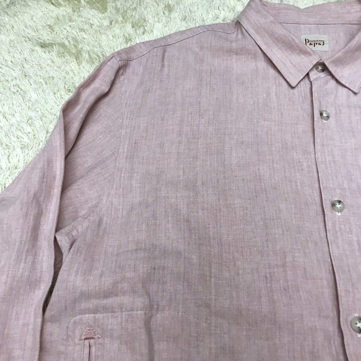 Papas 未使用級 LLシャツ ジャケット リネン 長袖 春服 メンズ パパス