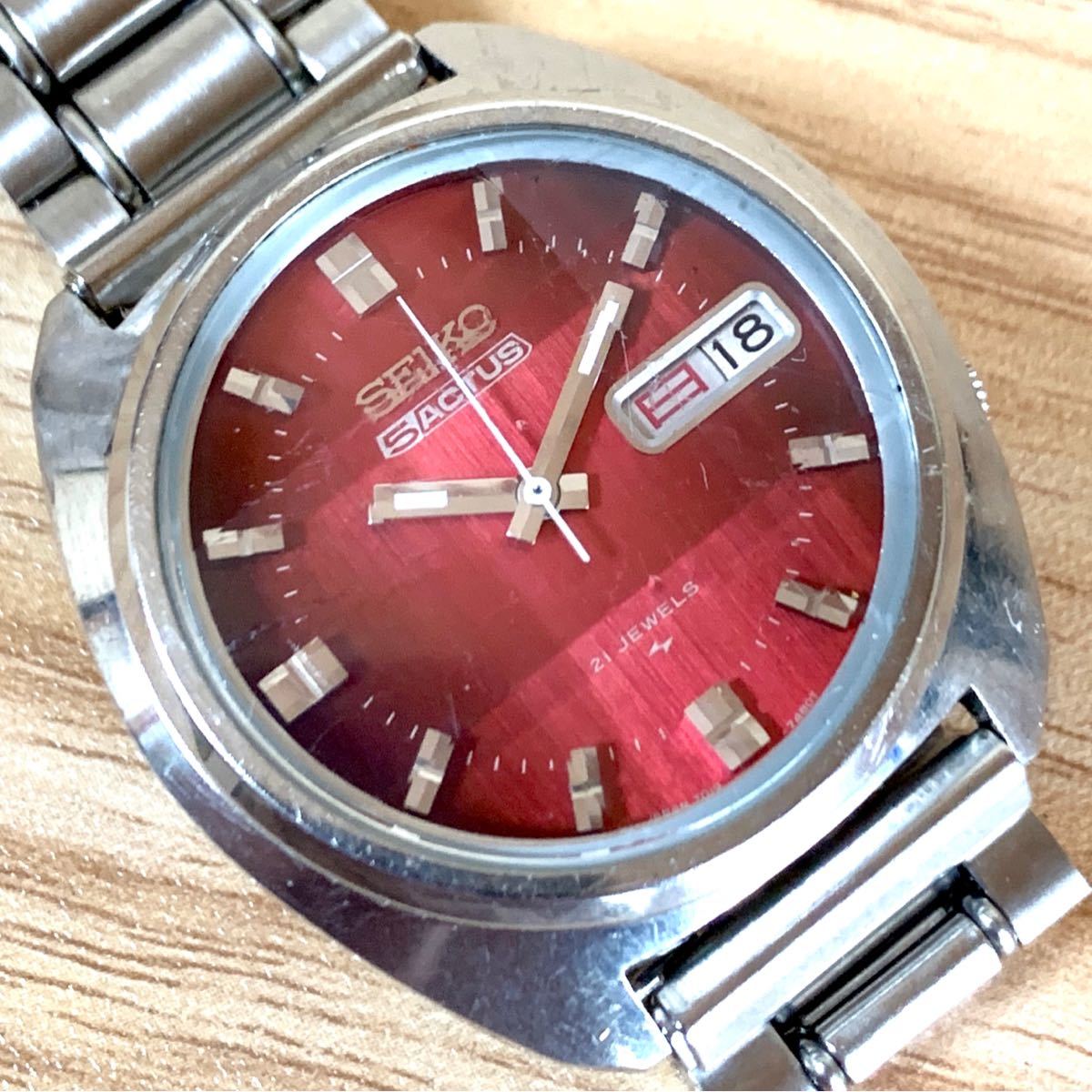1円〜H SEIKO セイコー5 アクタス 7019-7350 レッド文字盤 9面 カット