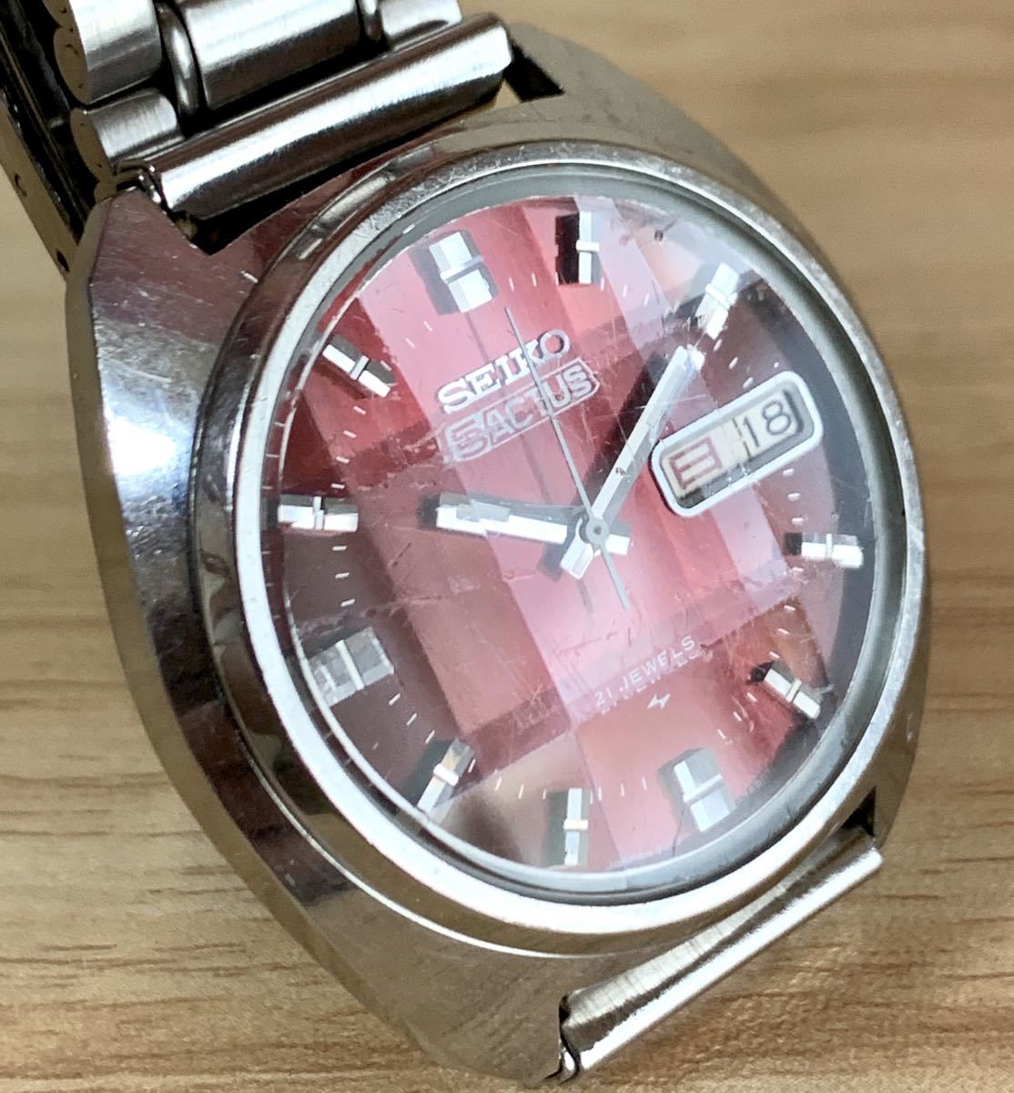 1円〜H SEIKO セイコー5 アクタス 7019-7350 レッド文字盤 9面 カット
