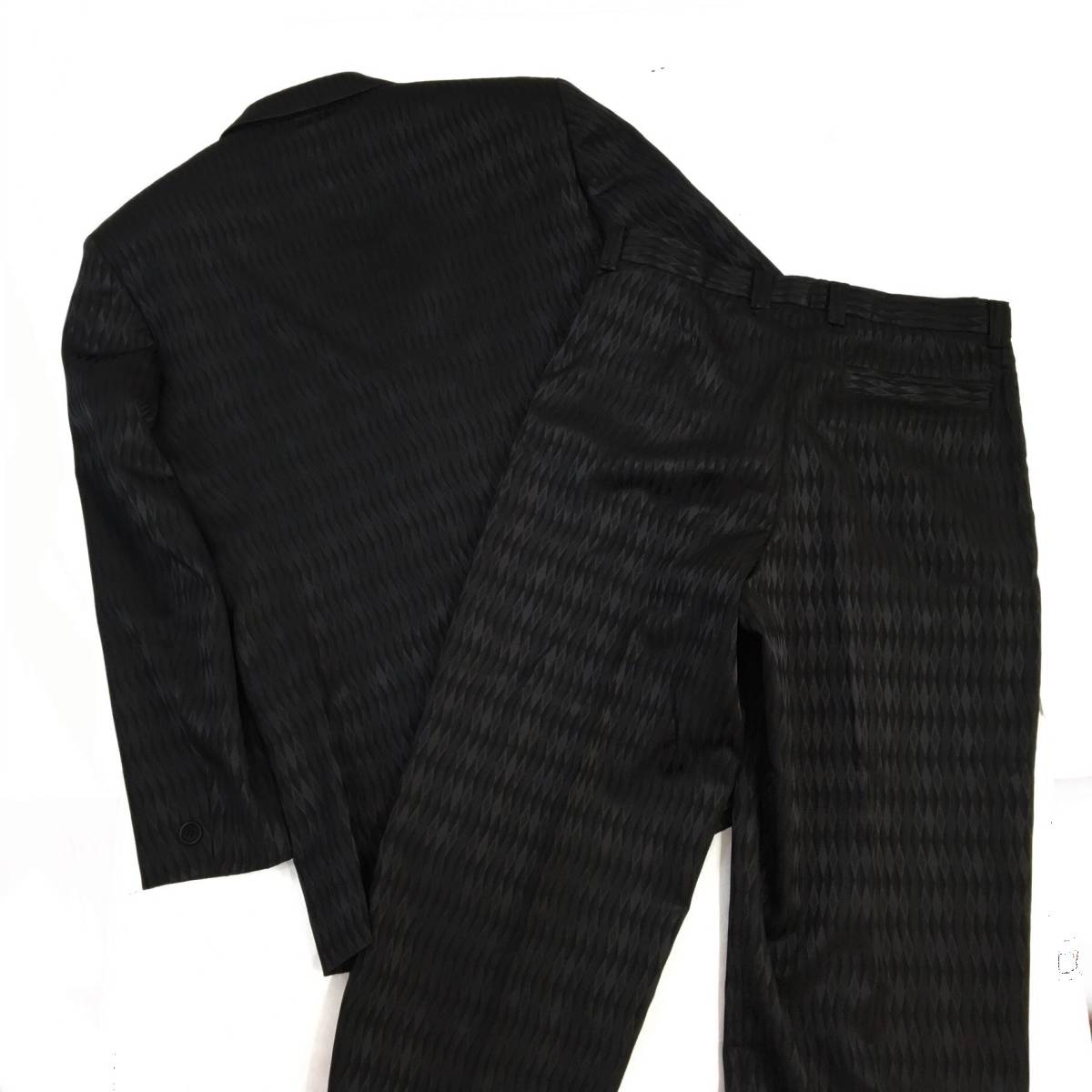 【良品】 ID デザインスーツ 上下セット 格子柄 ブラック 黒 サイズ50 メンズ ジャケット パンツ スラックス 北E3