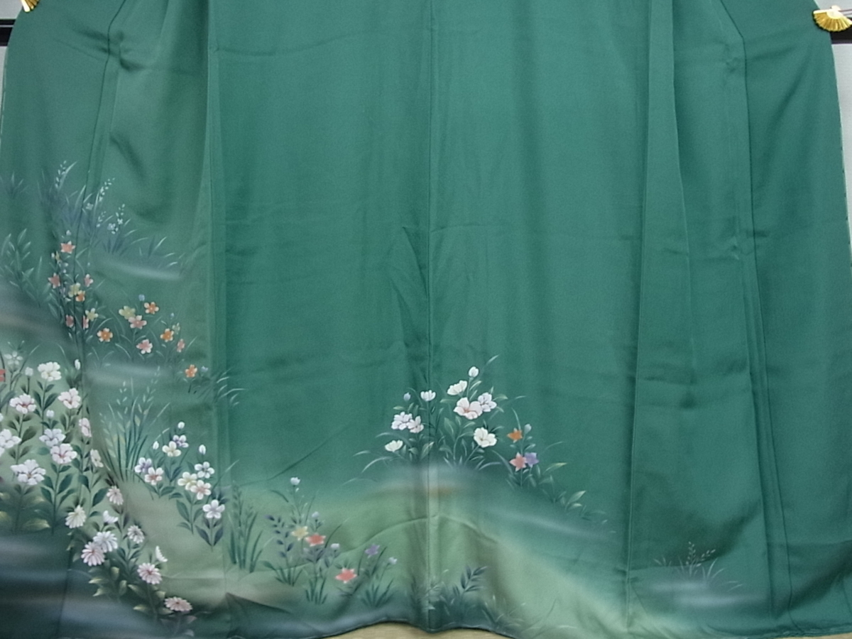 着物屋こころ□訪問着 刺繍 草花文 暈し染め 金彩 着丈156cm 裄