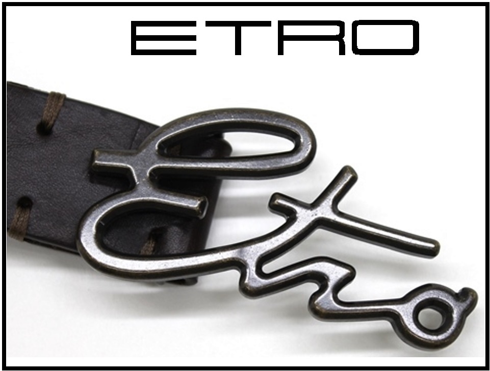 6万新品◆90◆エトロジャパン◆サインロゴバックルレザーベルト焦茶【ETRO】1円