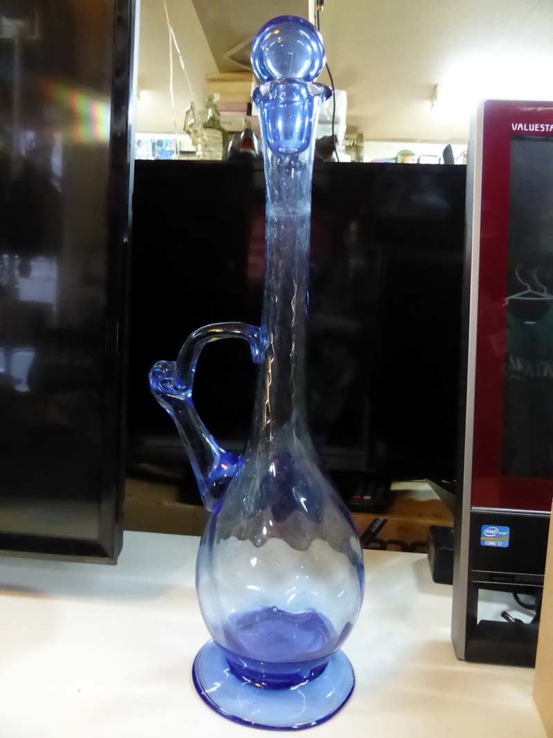 沖縄 琉球ガラス 工芸ガラス 花瓶 花入れ 水差し ブルー 気泡 蓋付き