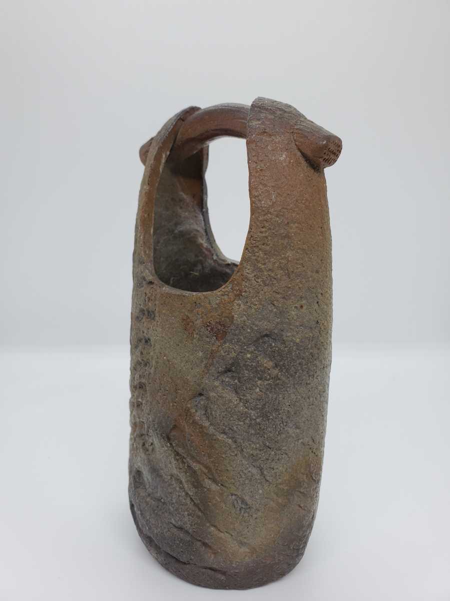 Ｗ３６３　花入　『備前焼』『小西陶古 作』『花瓶』　共箱　花器　茶道具 備前焼 陶古 小西陶古 花入れ 花器 花瓶 銘有 陶印 茶道 伝統工芸