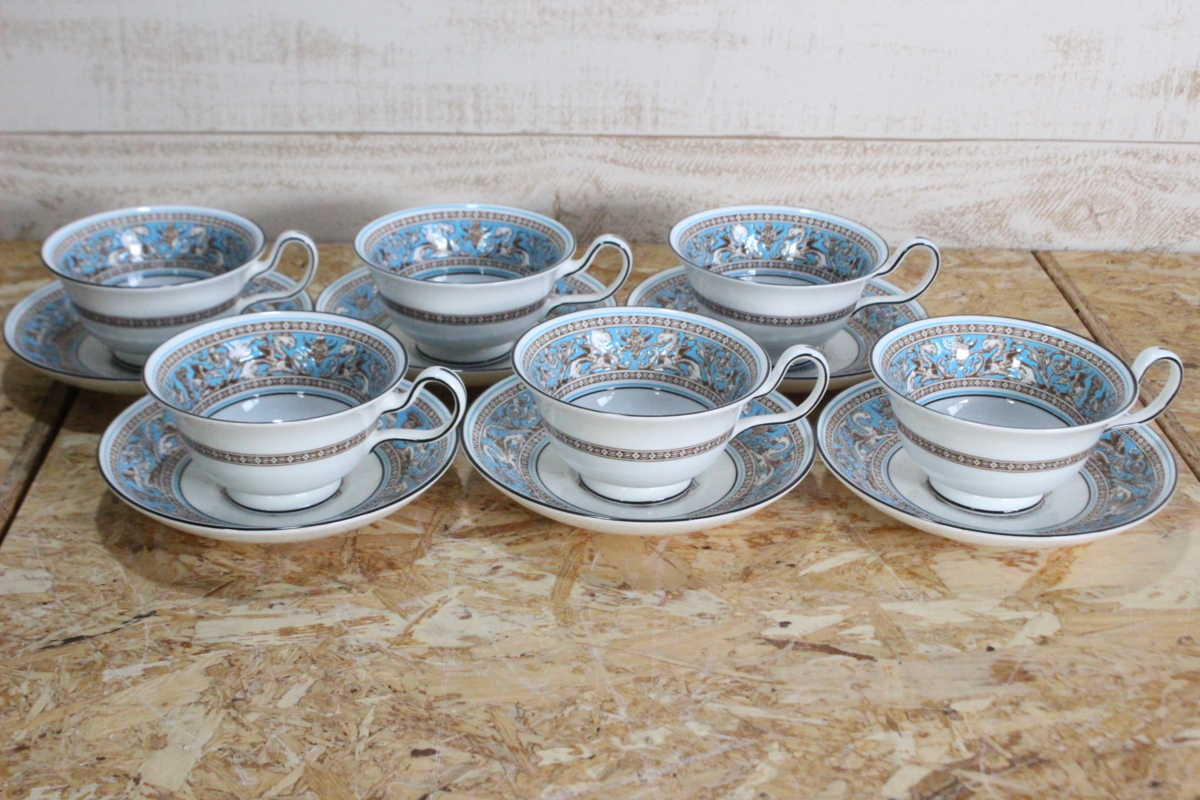 【超激得，低価】 CB-214 WEDGWOOD ウェッジウッド/フロレンティーン ターコイズ/カップ＆ソーサー/6客セット/洋食器/1円スタート(ウェッジウッド)｜売買されたオークション情報、yahooの商品情報をアーカイブ公開 ウェッジウッド