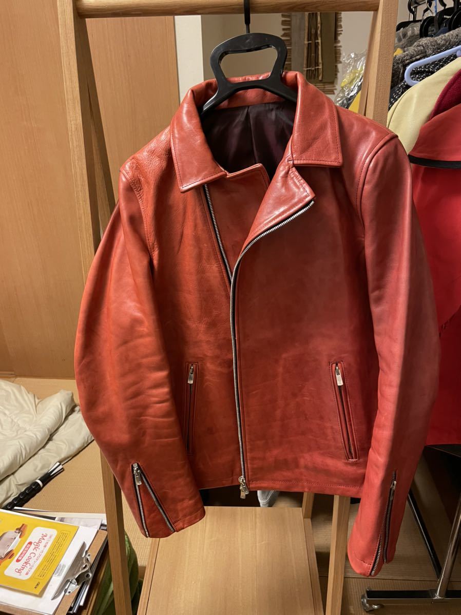 NO ID ライダースジャケット ホースレザー レッド 中古品(ノー 