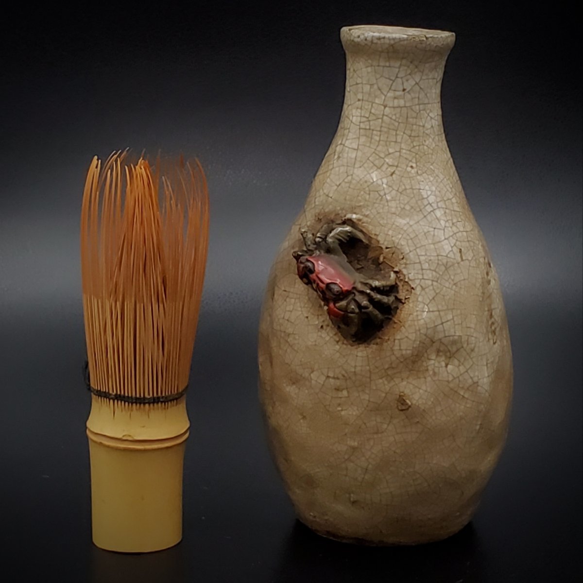 工芸品 【治】『玉井楽山』造 天神蟹彫 酒器三点☆共箱 徳利 猪口 盃