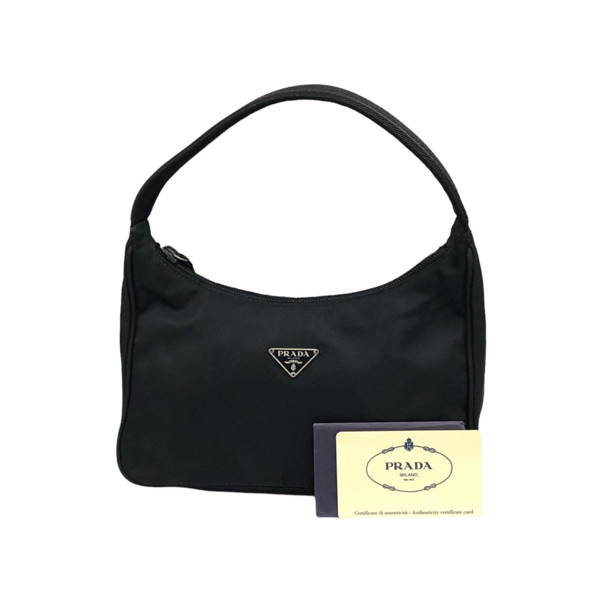 1円 PRADA プラダ 美品 ミニハンドバッグ ブラック 三角プレート