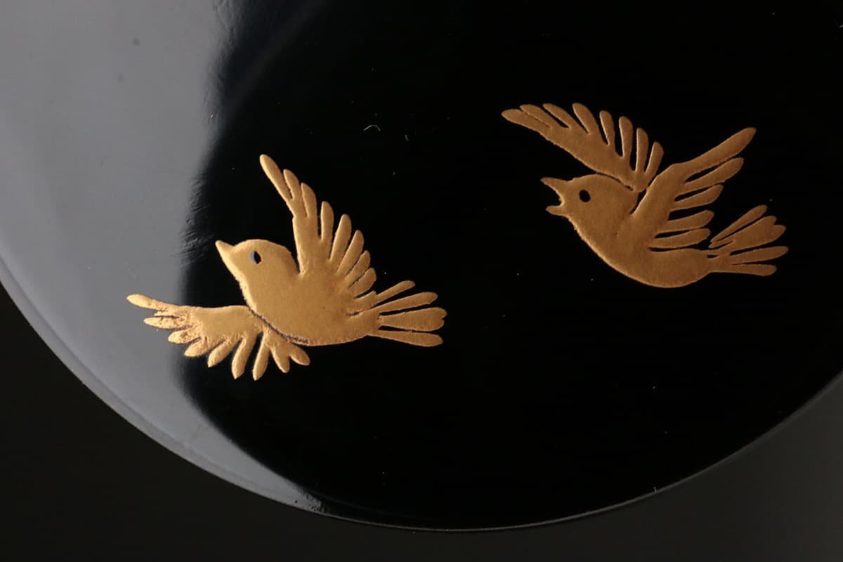 EC519 中村宗尹 作 加賀蒔絵 黒漆塗 稲雀蒔絵中次 高6.7cm 重60g 共箱