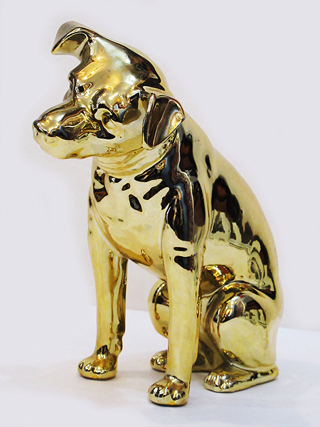 Z561 ビクター犬 ニッパー ゴールド オブジェ 22cm 陶器 金色