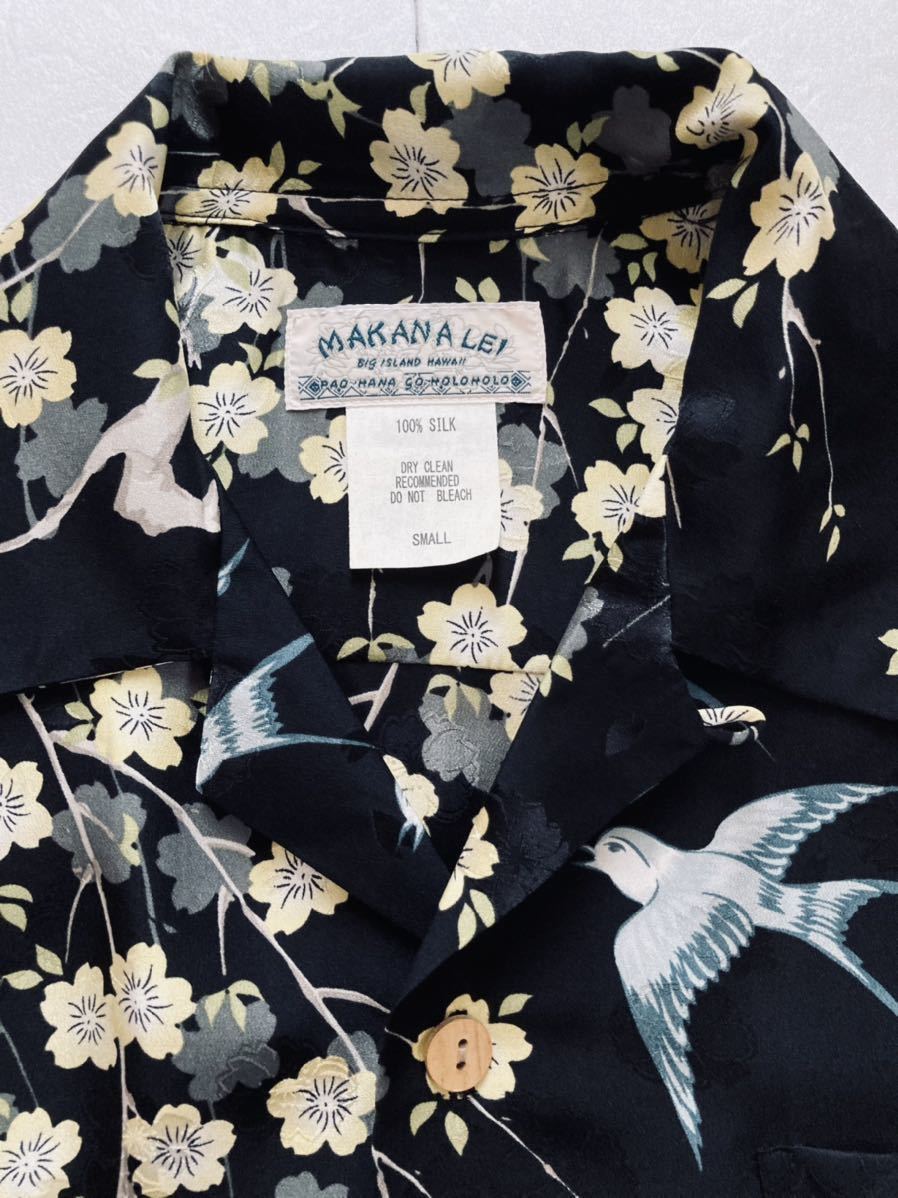 極美品◇マカナレイ MAKANALEI シルク アロハシャツ 和柄 ツバメ 