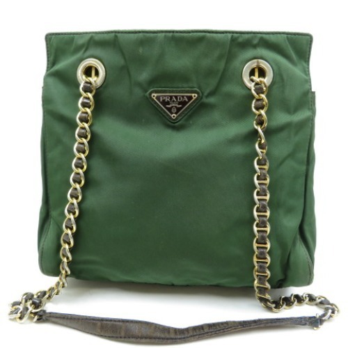 55352★1円スタート★PRADA プラダ 中美品 ヴィンテージ ロゴ チェーン ショルダーバッグ ナイロン レザー レディース