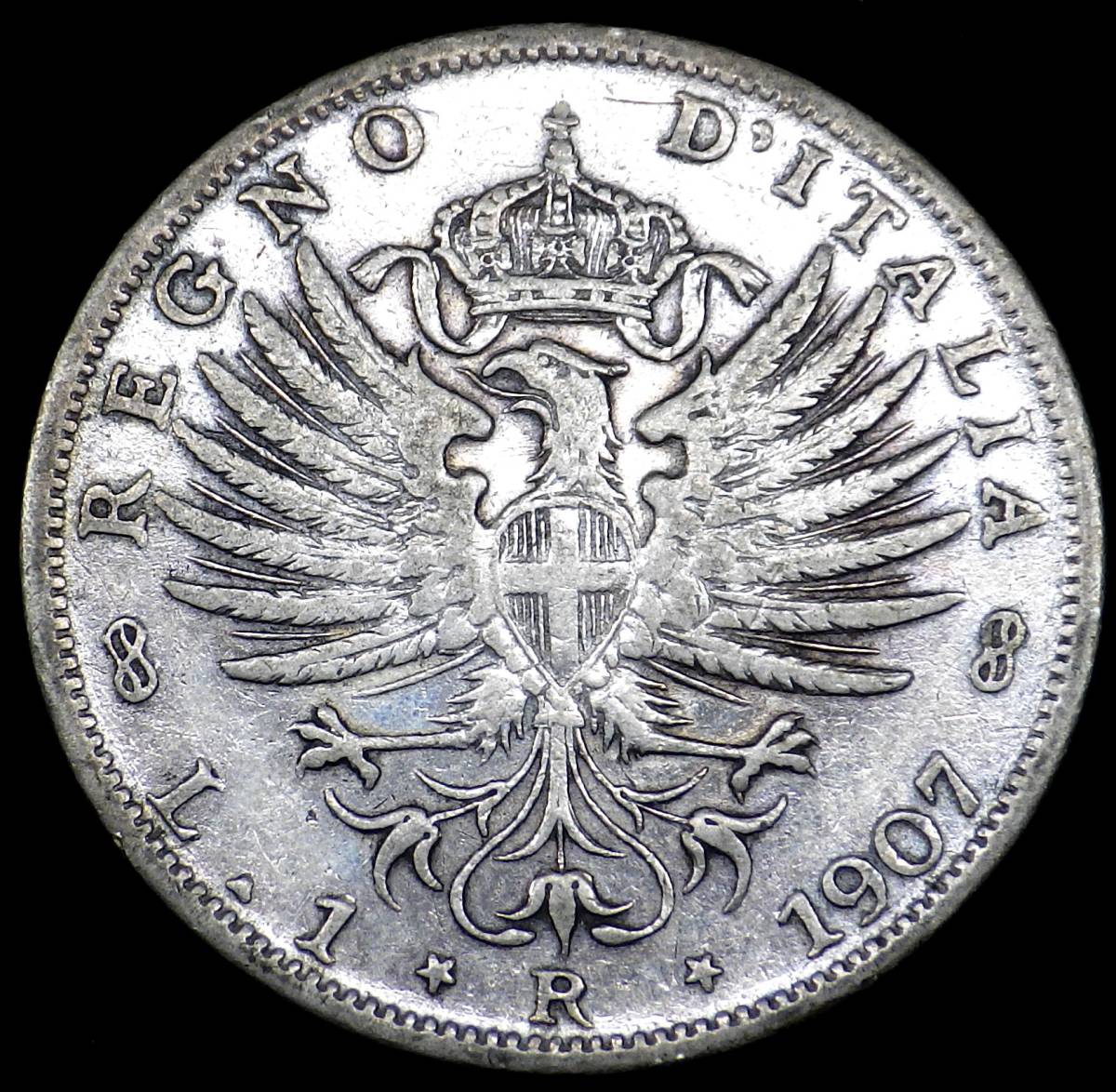 イタリア ヴィットリオ・エマヌエーレ3世 1912年 1リラ銀貨 クアドリガ
