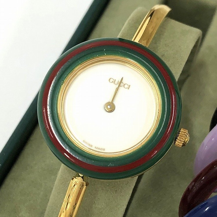 GUCCI チェンジベゼル腕時計(クォーツ)ジャンク品 2025，セール】 ○ジャンク GUCCI グッチチェンジベゼル バングル
