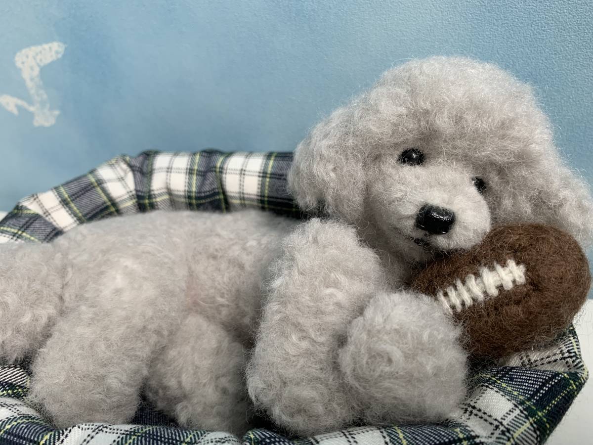 トイプードル 羊毛フェルト ハンドメイド 犬 わんこ シルバー ラグビー