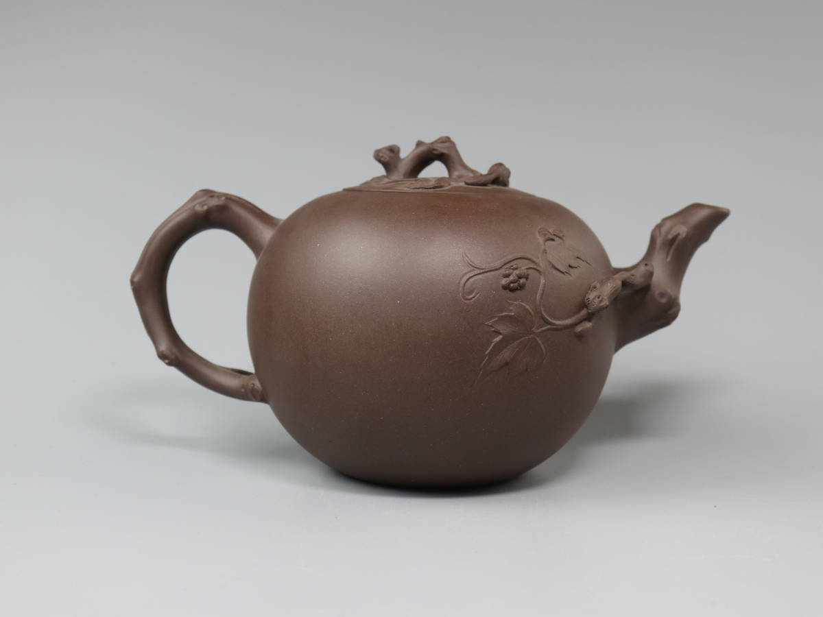 中国宜興 朱泥 葡萄栗鼠 急須 紫砂壺 茶壺 在銘 煎茶道具 Yahoo
