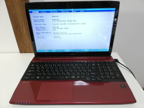 ジャンク】富士通 LIFEBOOK AH53/S FMVA53SR i7仕様(CPU等欠品) BIOS