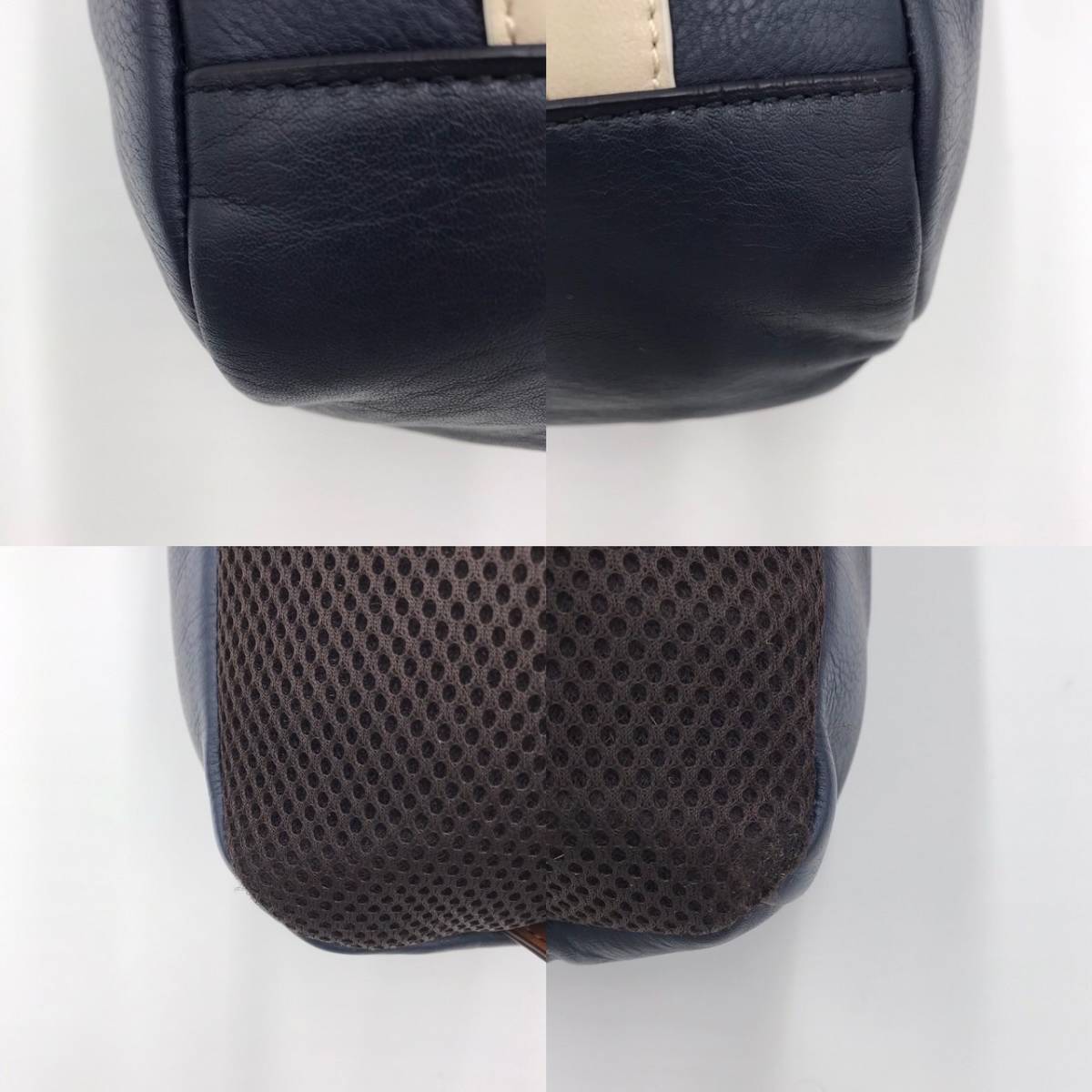 COACHコーチF71751スムースレザーボディバッグネイビー × サックス中古