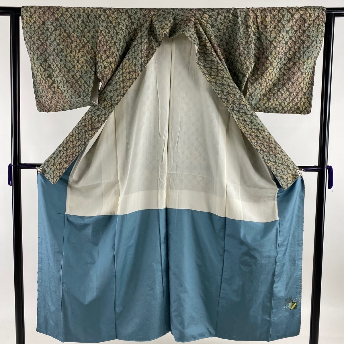 袷 小紋 紬地 正絹 S 幾何学 絞り 美品 M 秀品 裄丈