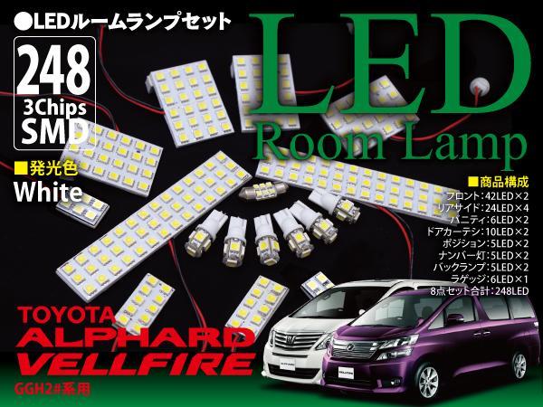 送料無料，定番人気 20 アルファード/ヴェルファイア GGH20系 LEDルームランプ 3チップSMD 17P 全ルームランプセット 248発 前期 後期 ハイブリッド(ホワイト)｜売買されたオークション情報、yahooの商品情報をアーカ LED